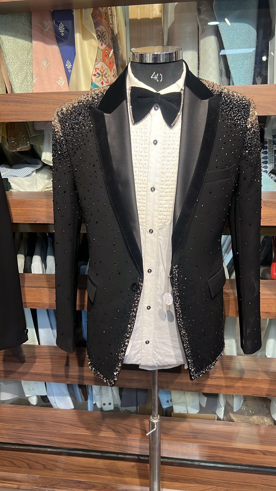 Black Sequin Tuxedo Jacket view 2