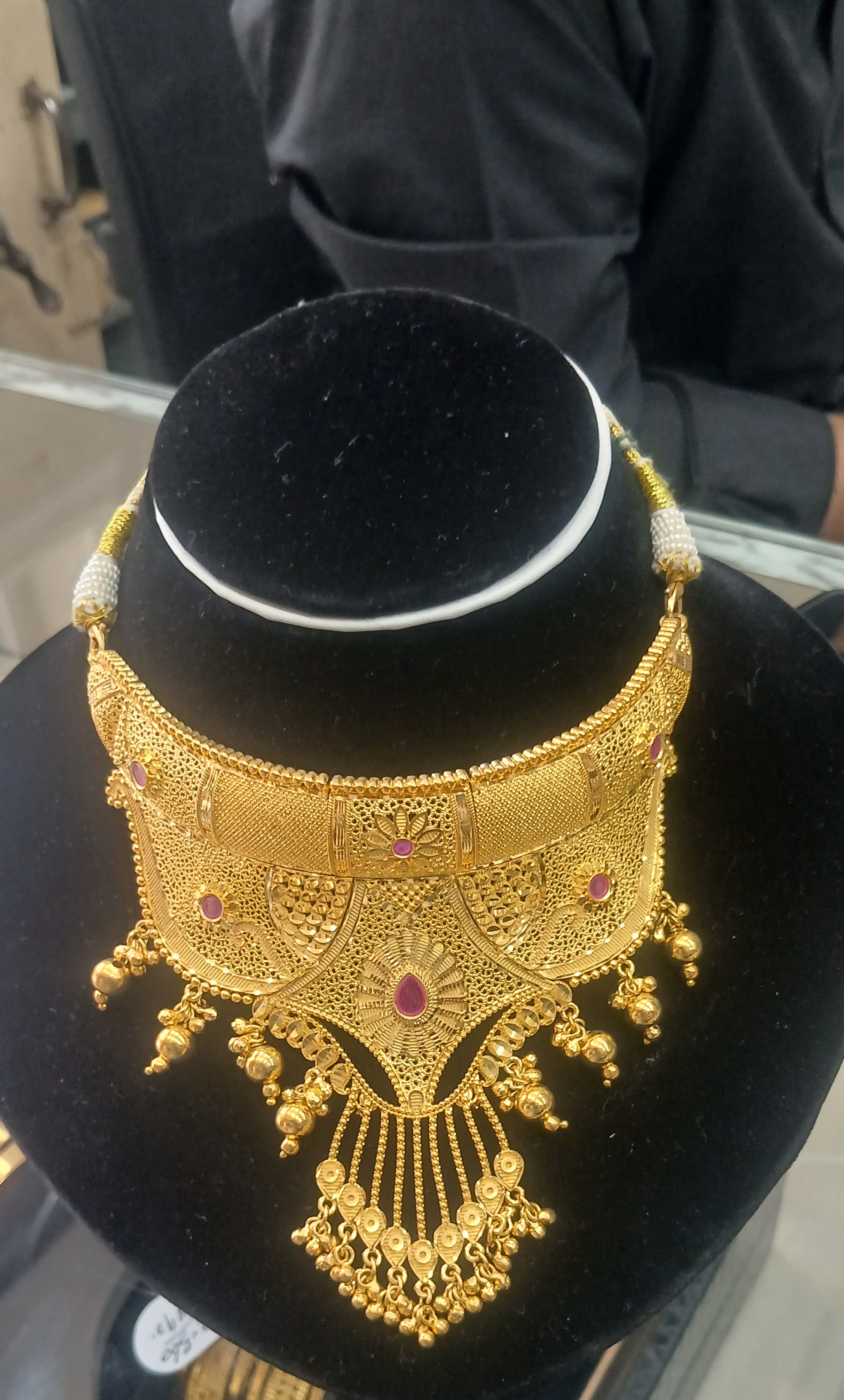 Gold Necklace with Ruby Accents view 2