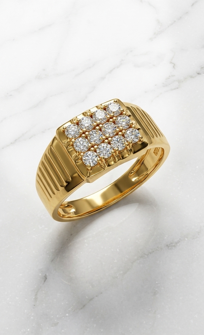 Gold Diamond Cluster Ring view 2