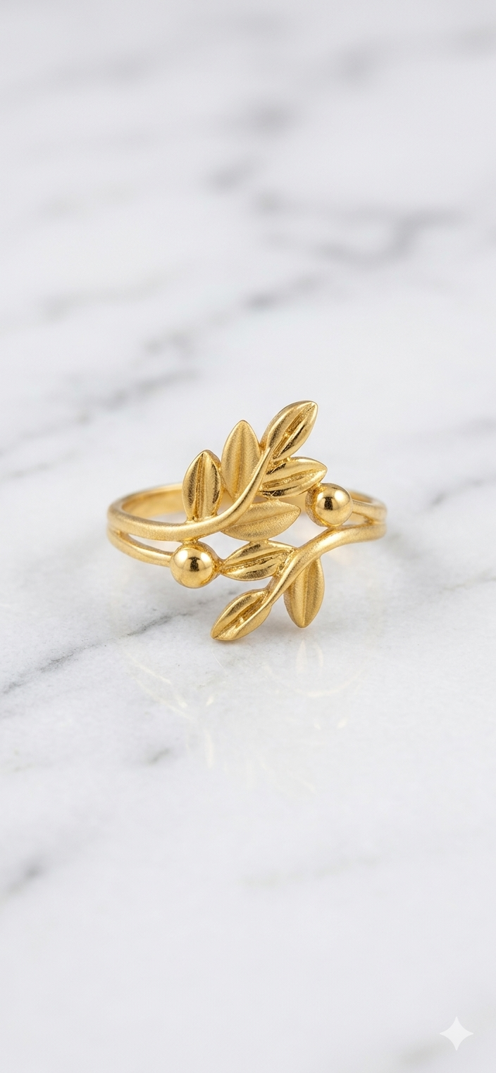 Leaf Motif Gold Ring view 2