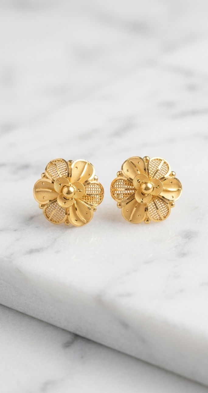 Floral Gold Earrings view 2