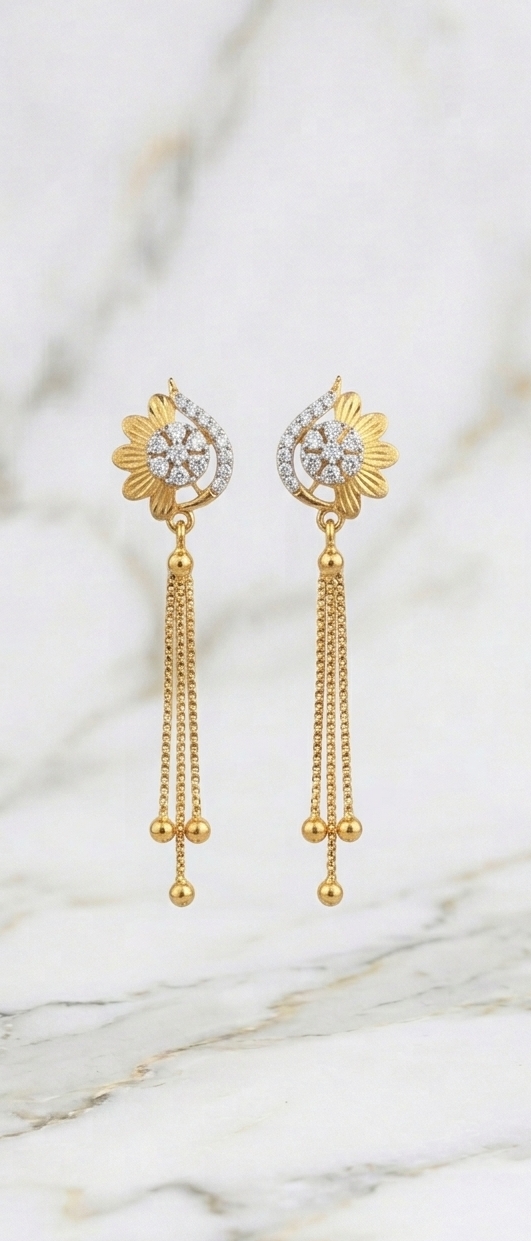 Floral Gold Dangle Earrings view 2