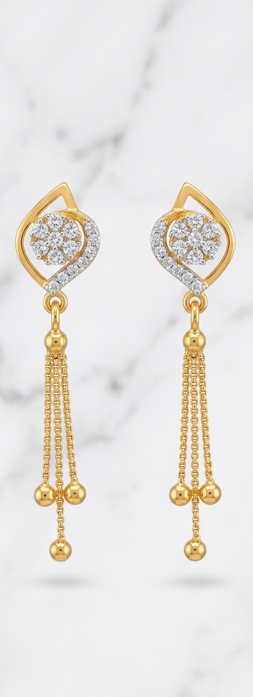 Gold and Diamond Dangle Earrings view 2