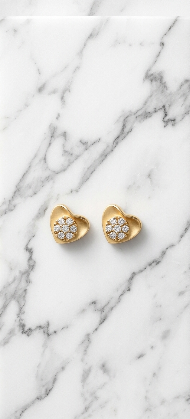 Heart Gold Stud Earrings view 2