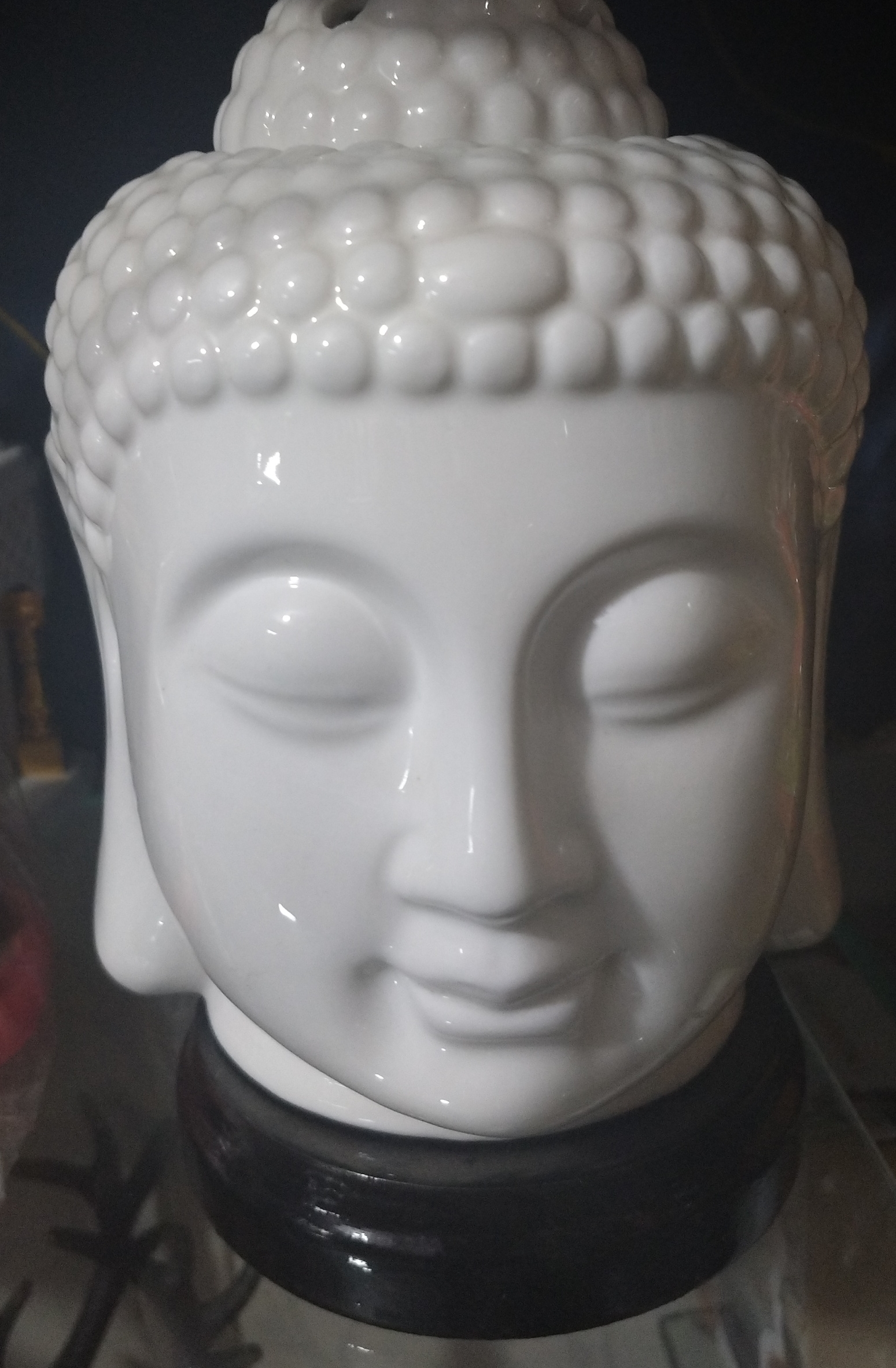 White Buddha Head Sculpture view 2
