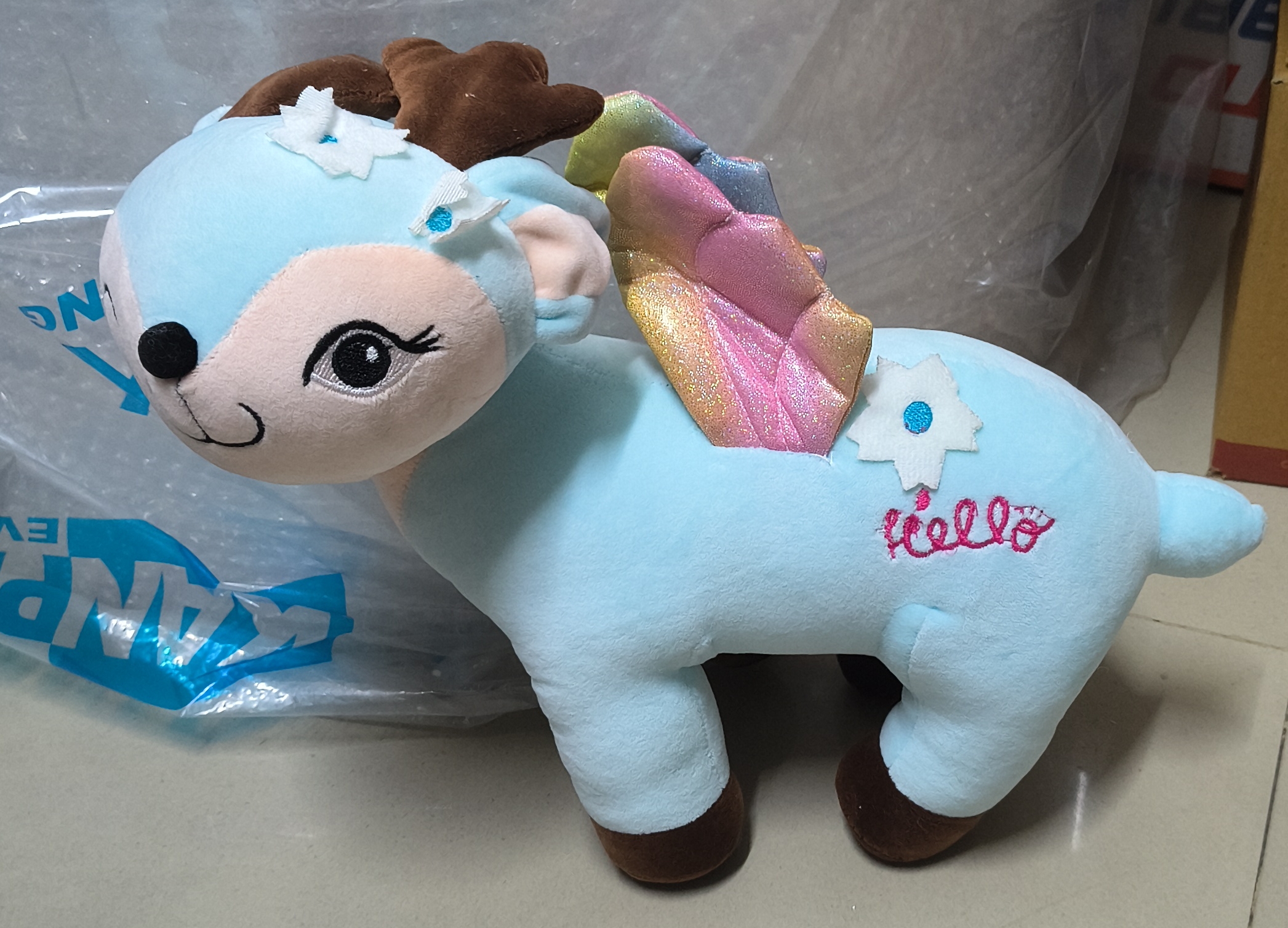 Pastel Blue Plush Deer view 2