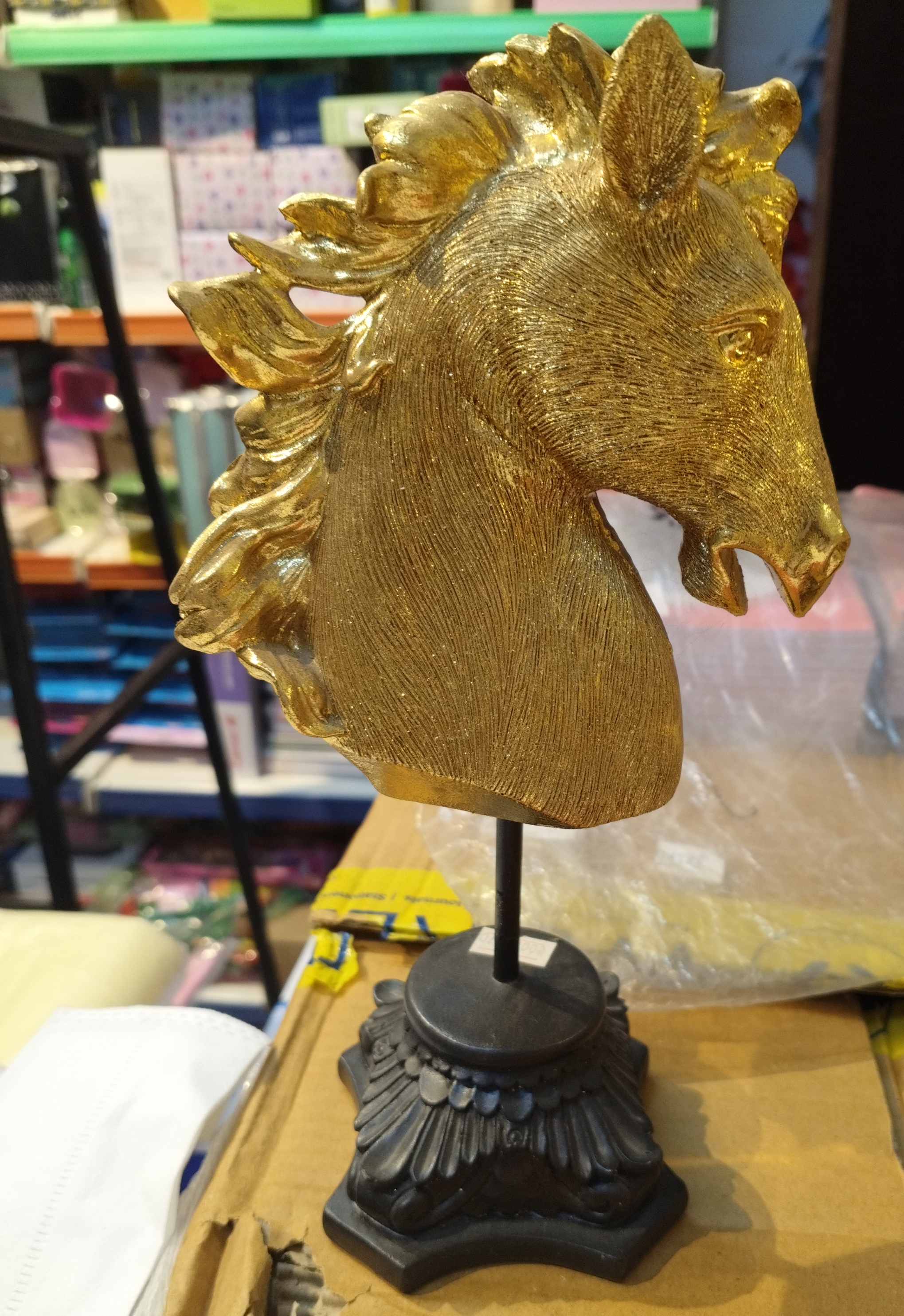 Golden Horse Head Sculpture view 2