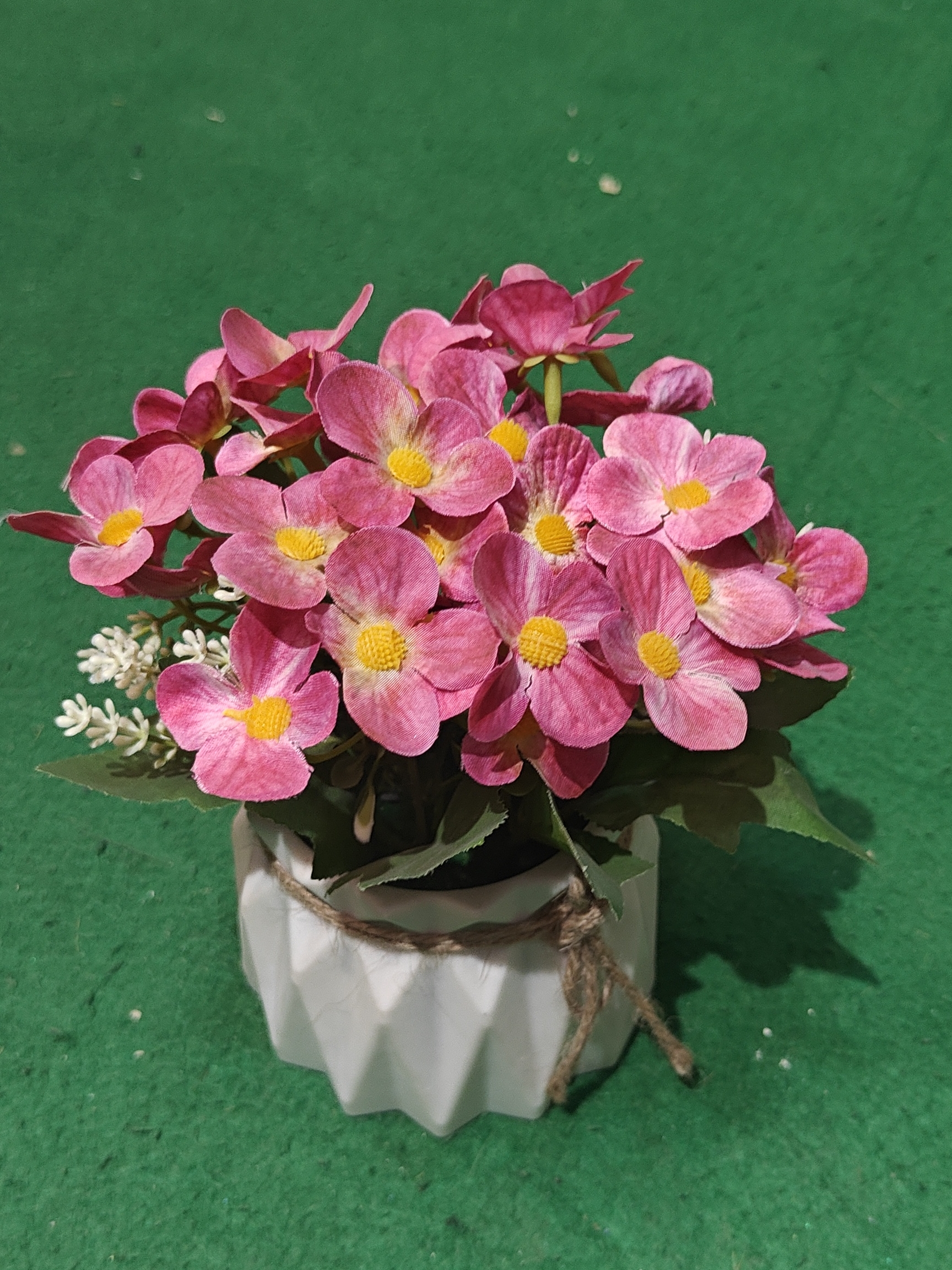 Artificial Pink Flowers in Ceramic Pot view 2