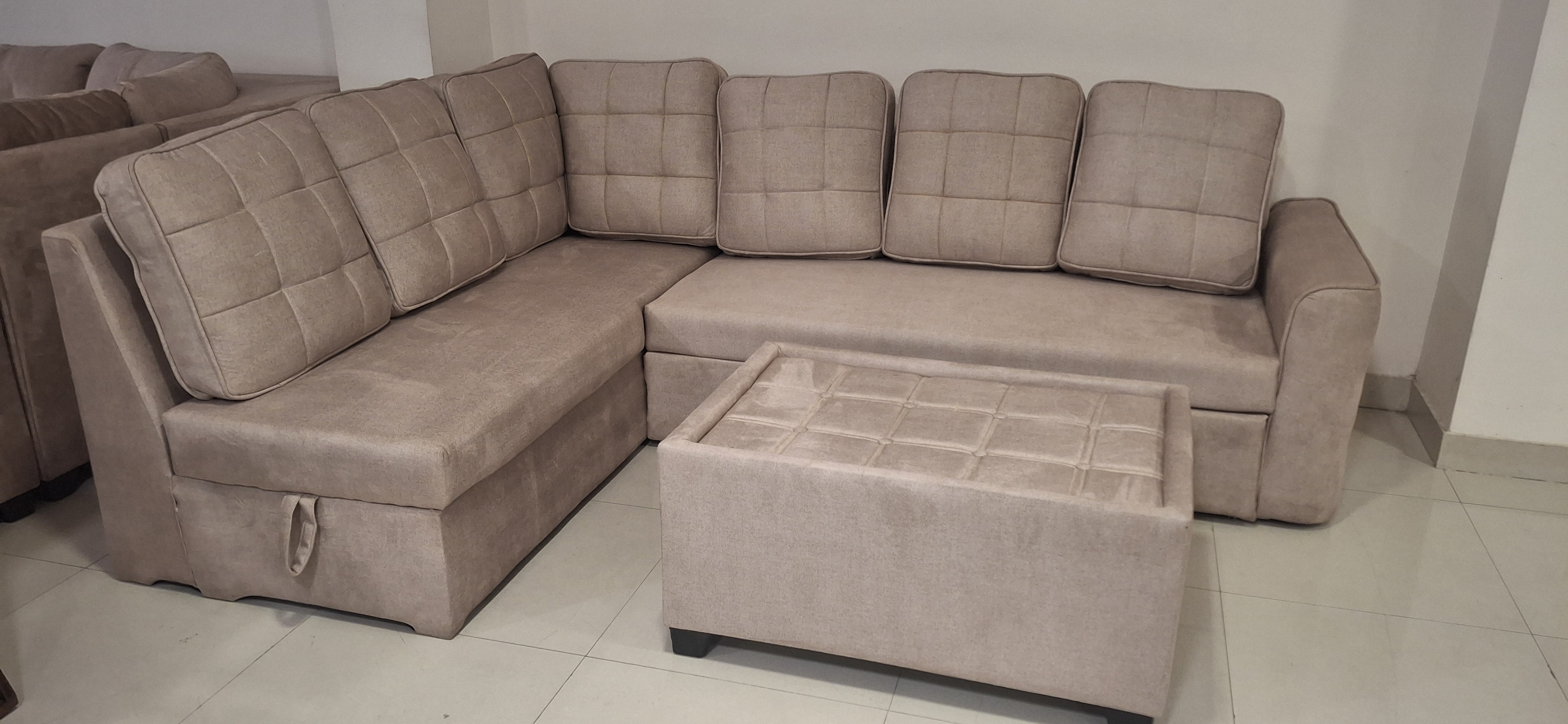 Elegant Beige Sectional Sofa with Ottoman view 2