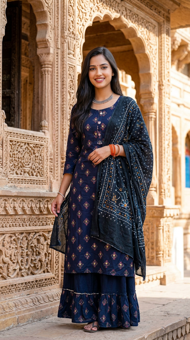 Blue Printed Kurta Set view 2