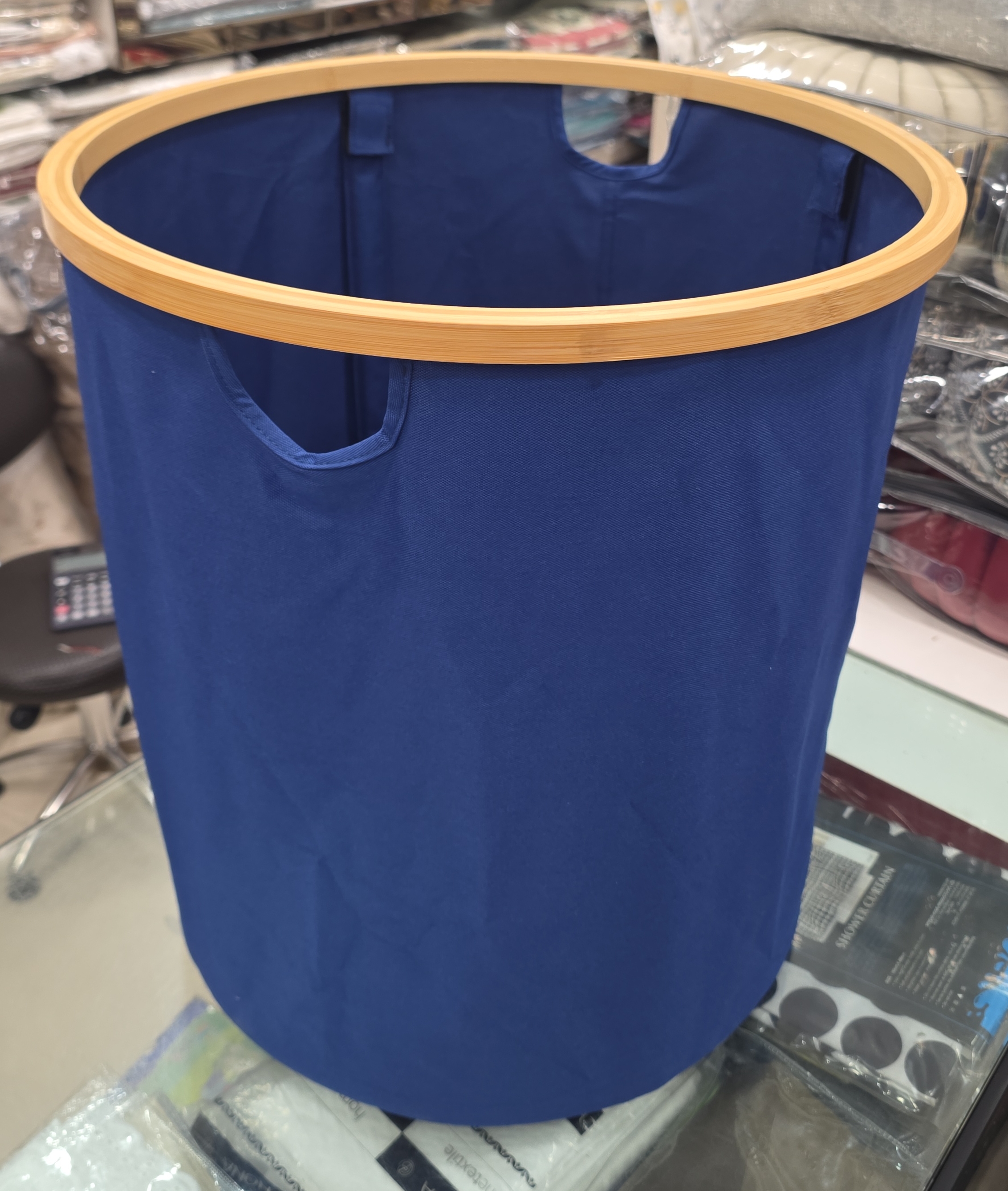 Fabric and Bamboo Laundry Bag view 2