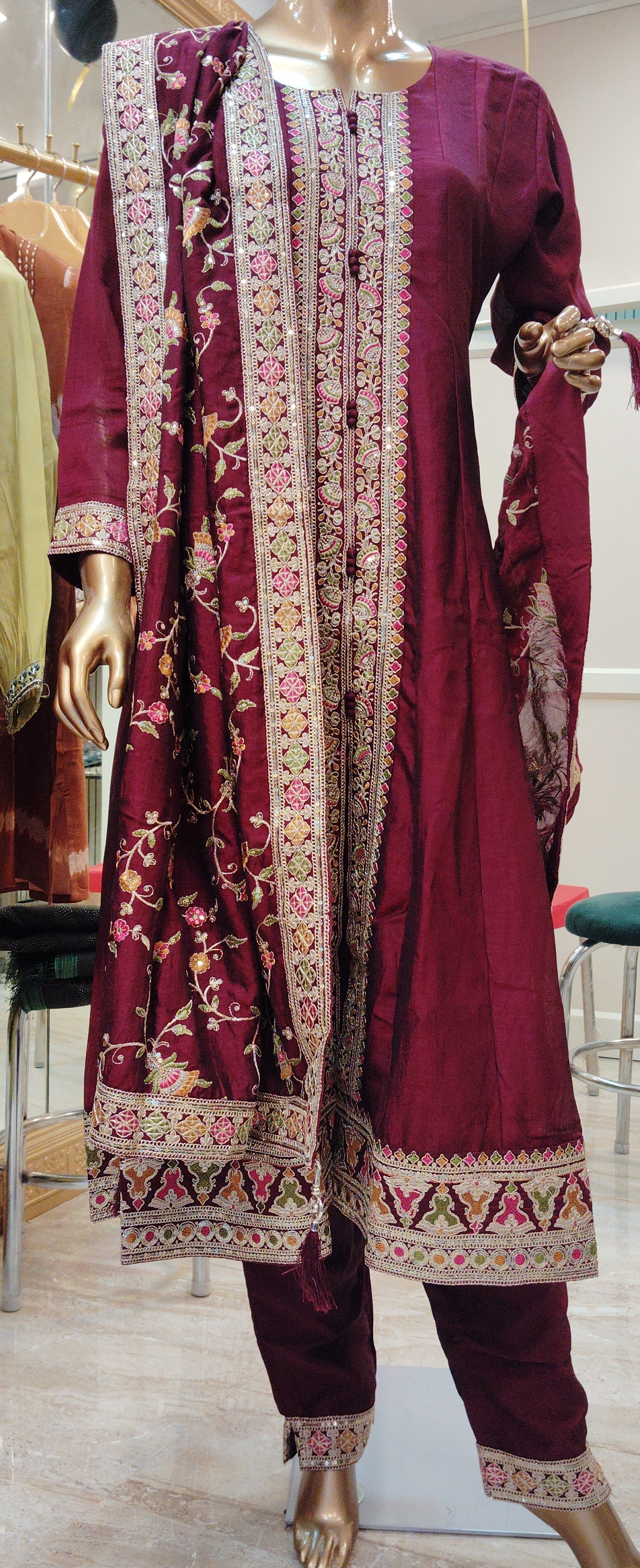 Embroidered Maroon Suit view 2
