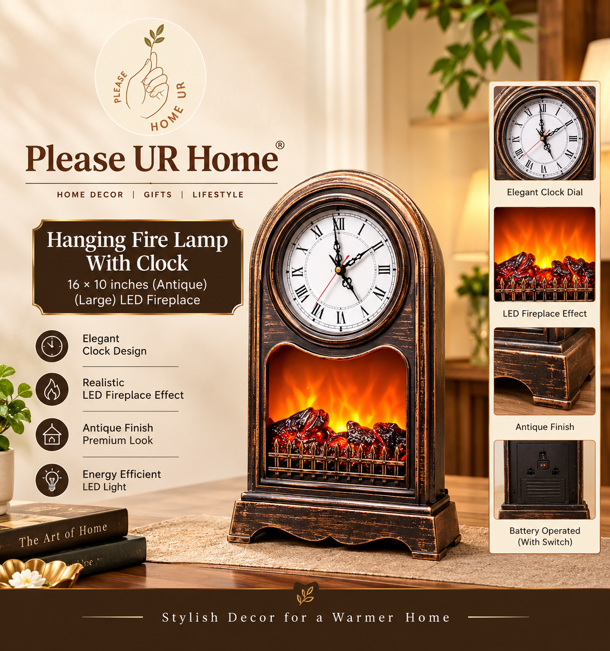Please UR Home Hanging Fire Lamp With Clock view 2