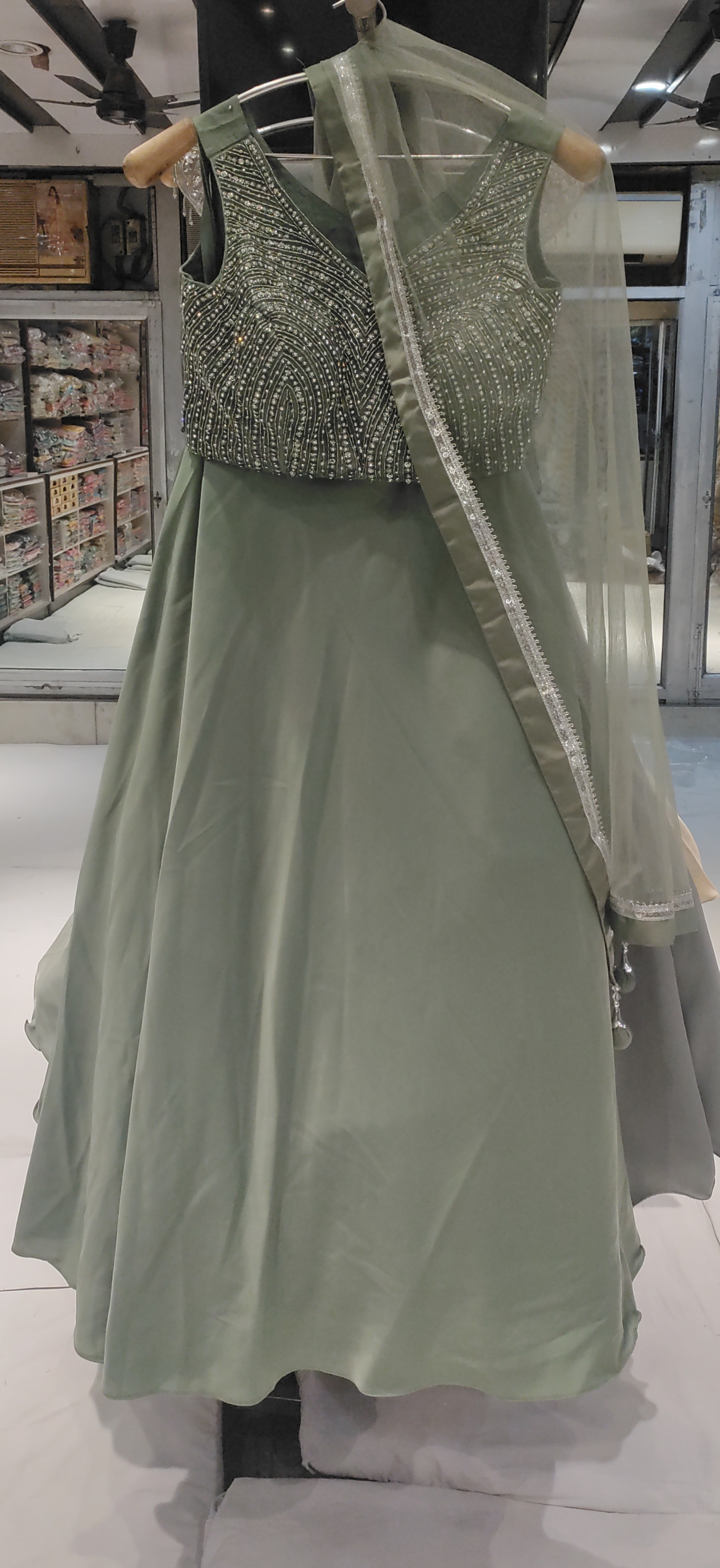 Embroidered Green Gown view 2