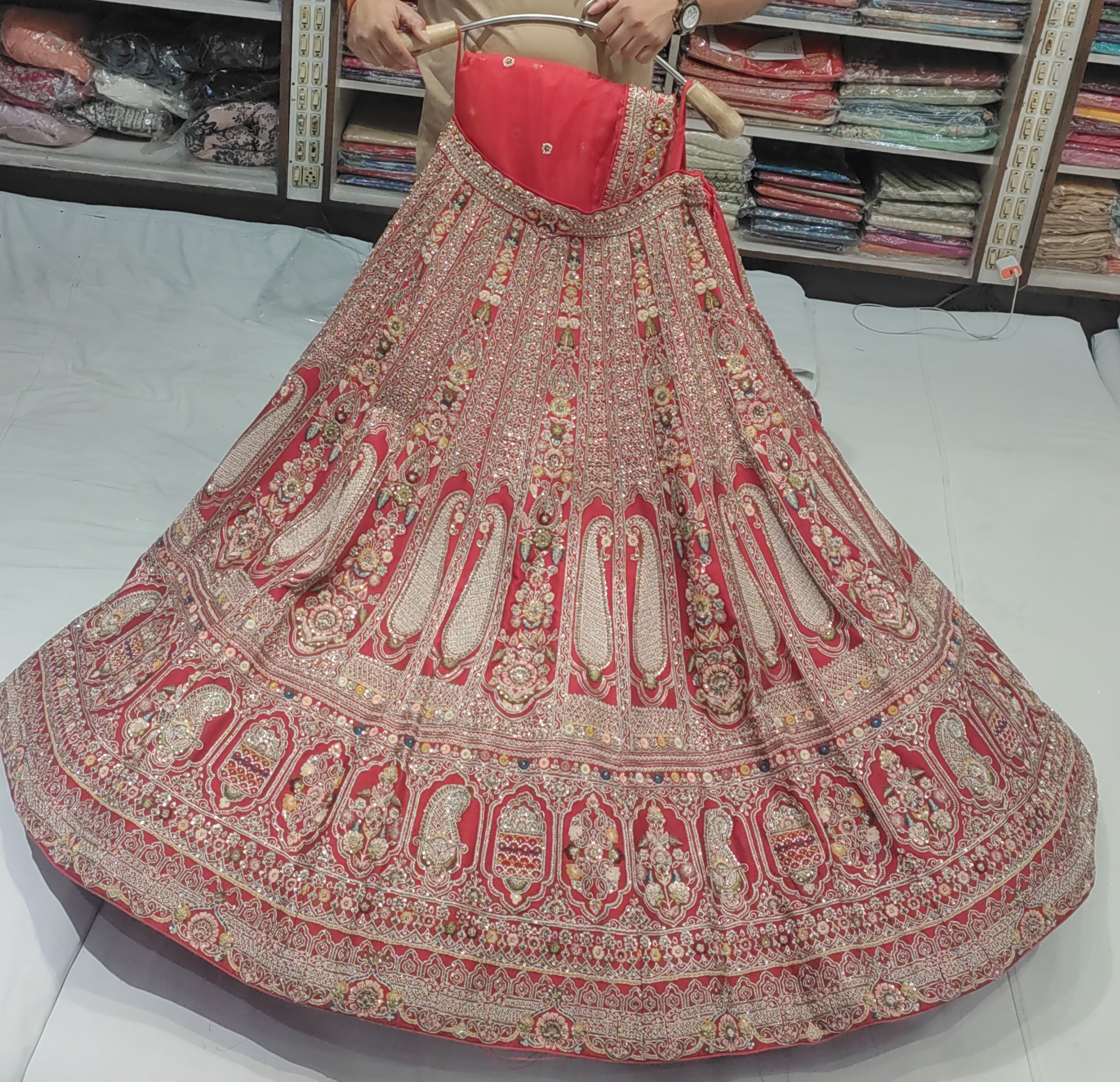 Embroidered Red Lehenga view 2