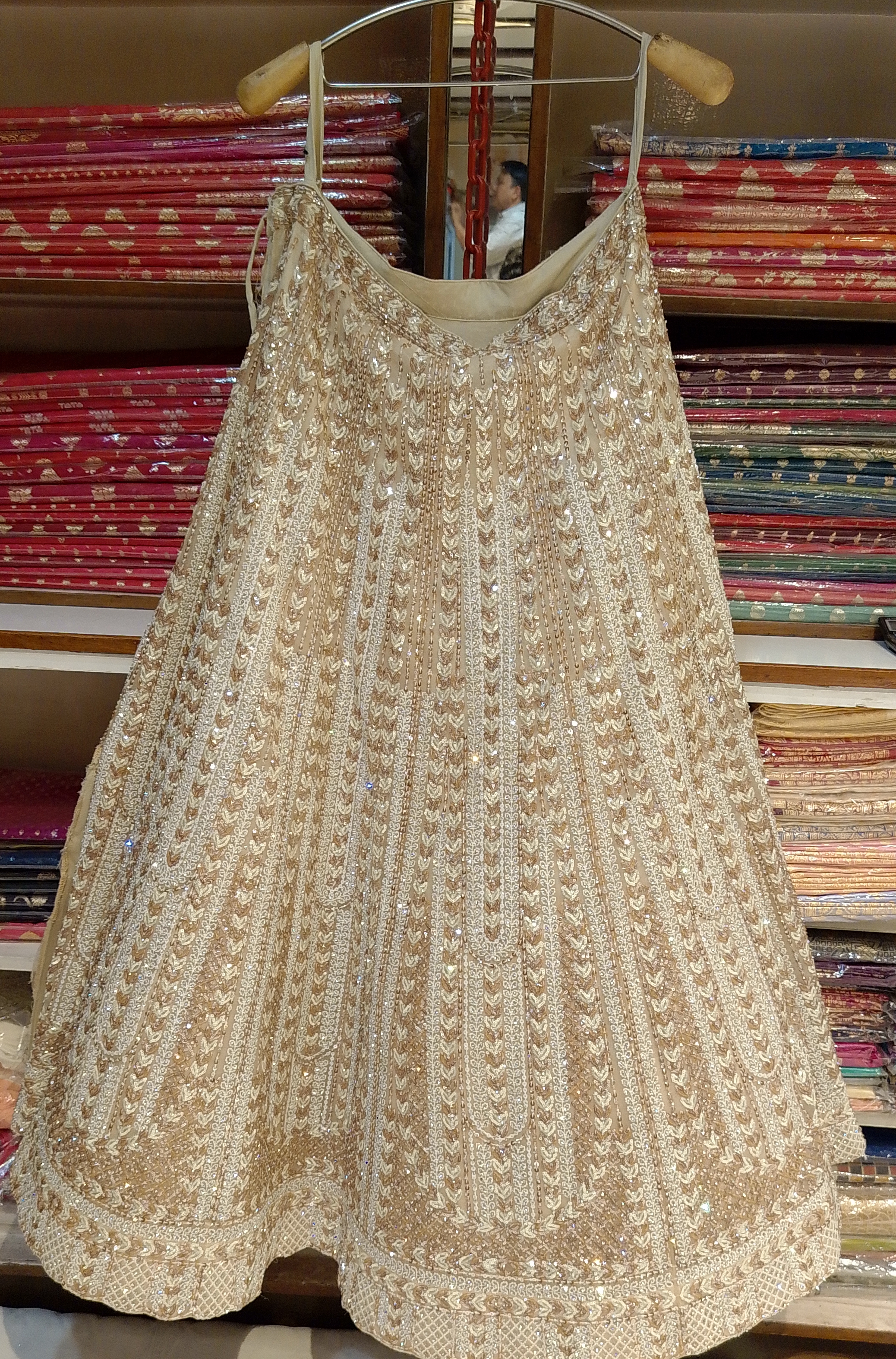 Embroidered Golden Lehenga White Nett view 2