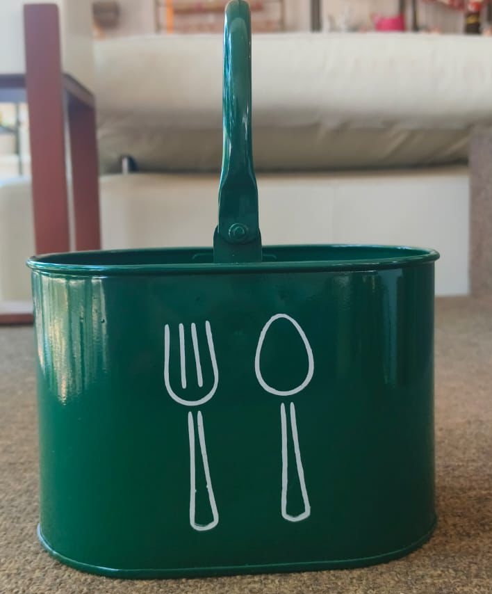 Green Metal Utensil Holder view 2