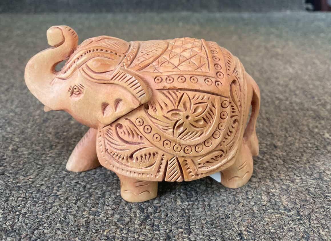 Carved Wooden Elephant Figurine view 2