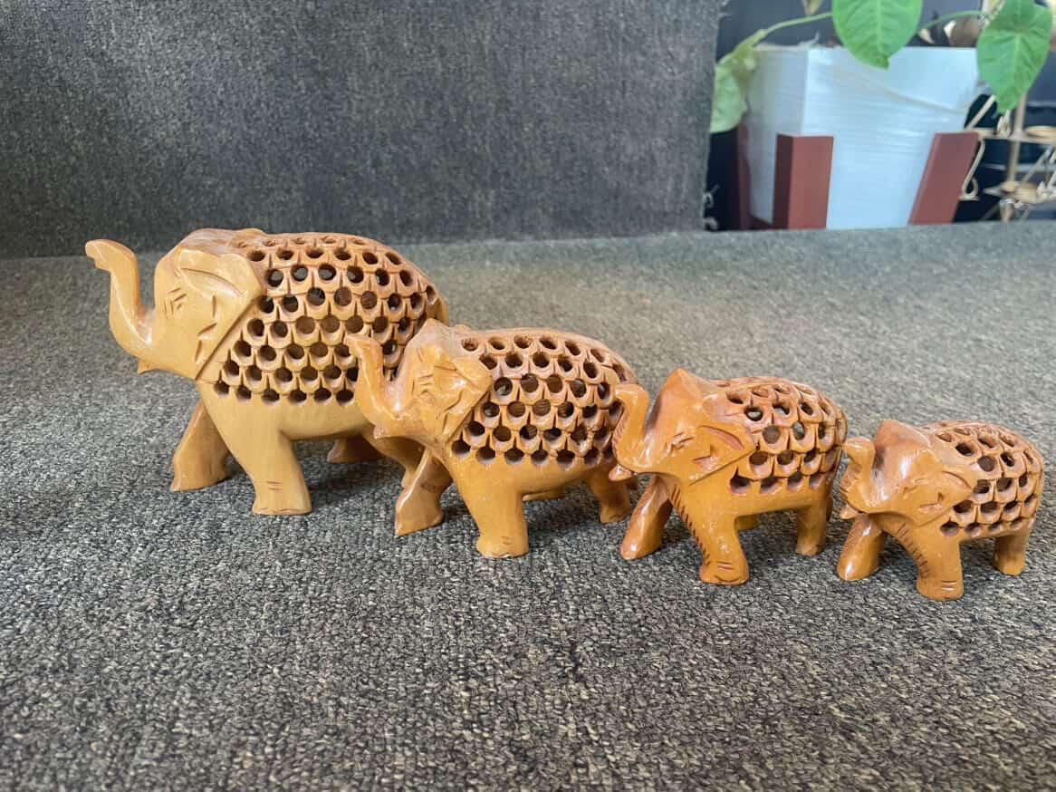 Handcrafted Wooden Elephant Figurines view 2