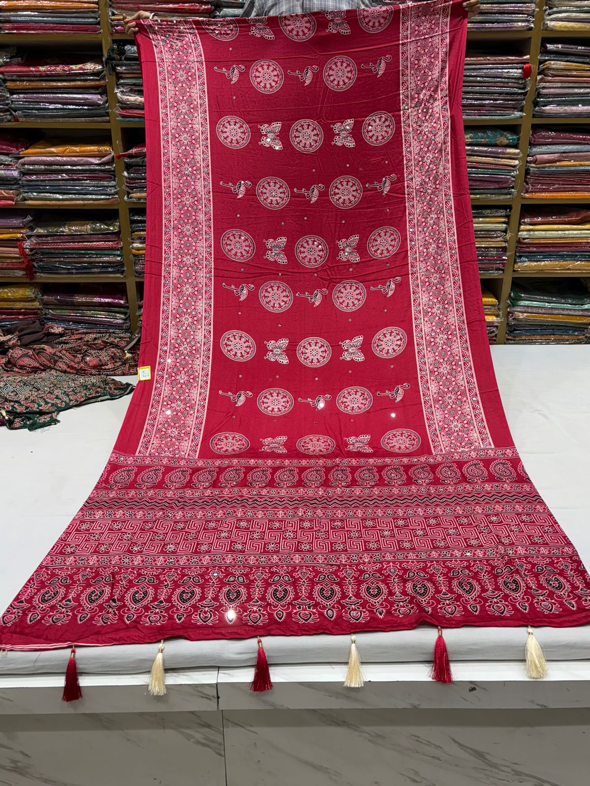 Pink Butterfly Ajrakh Saree view 2