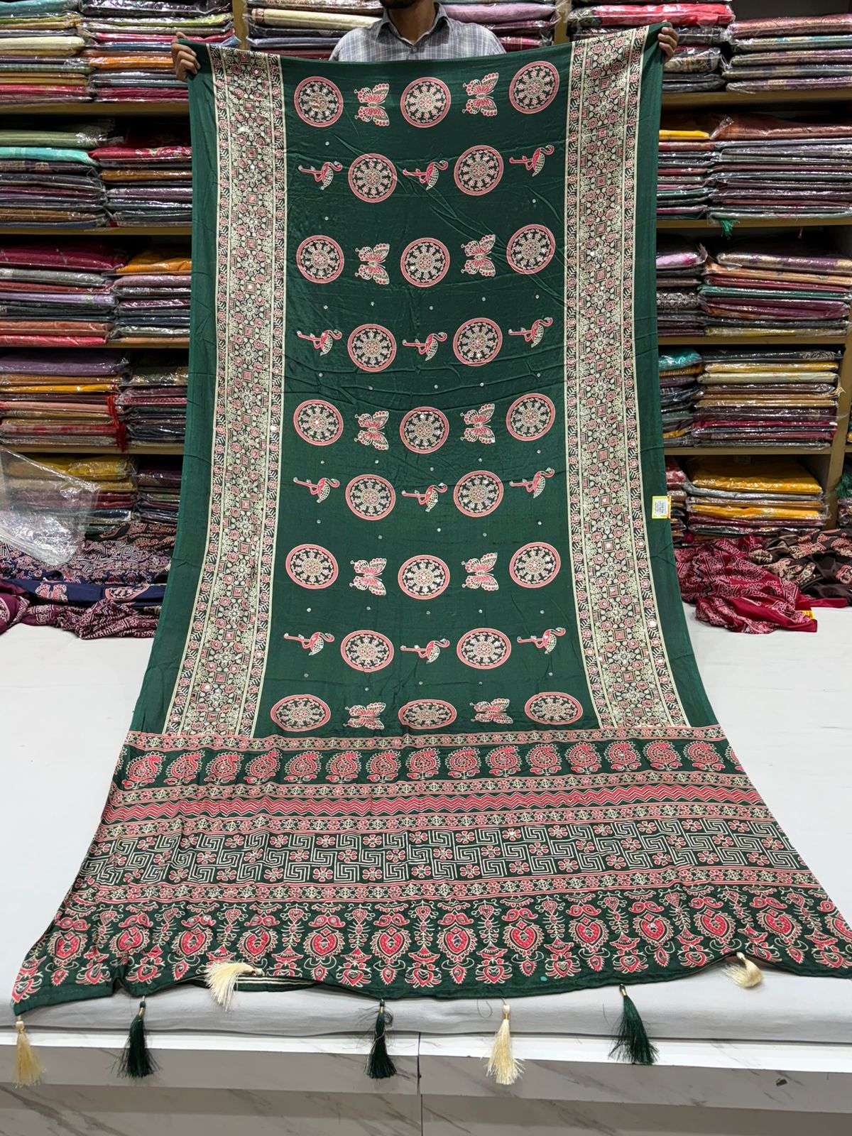 Green Ajrakh Saree view 2