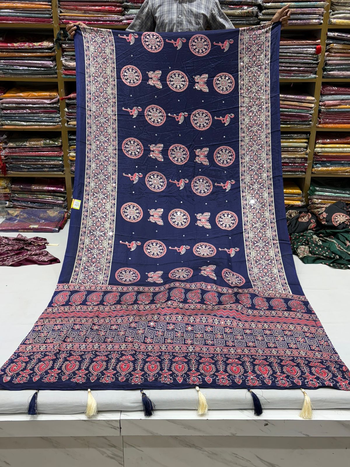 Navy Blue Ajrakh Saree view 2