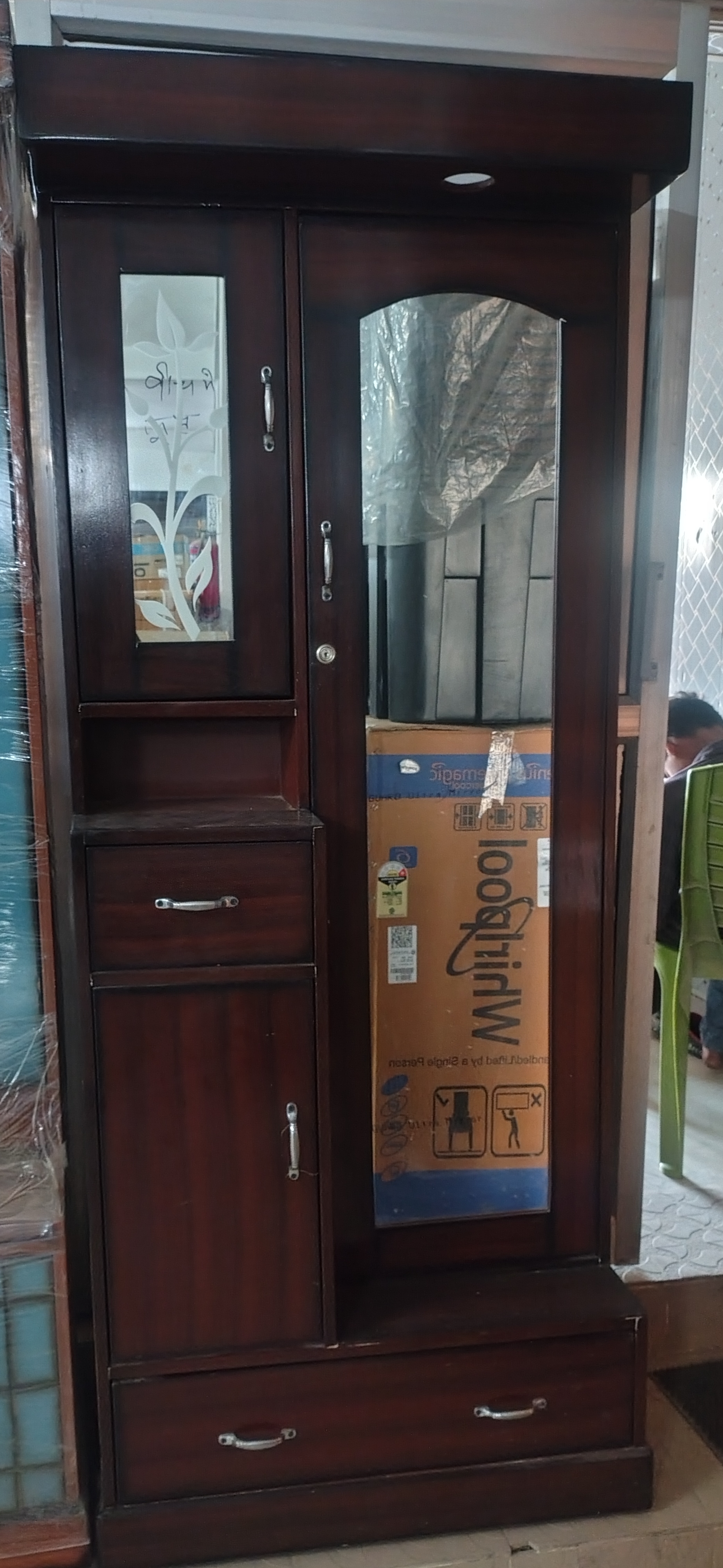 Wooden Wardrobe with Mirror view 2