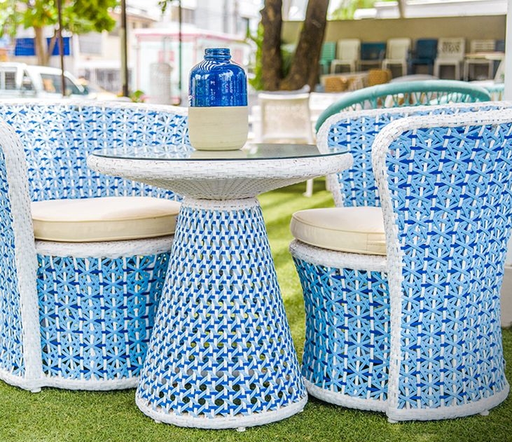 Blue and White Woven Outdoor Furniture Set view 2