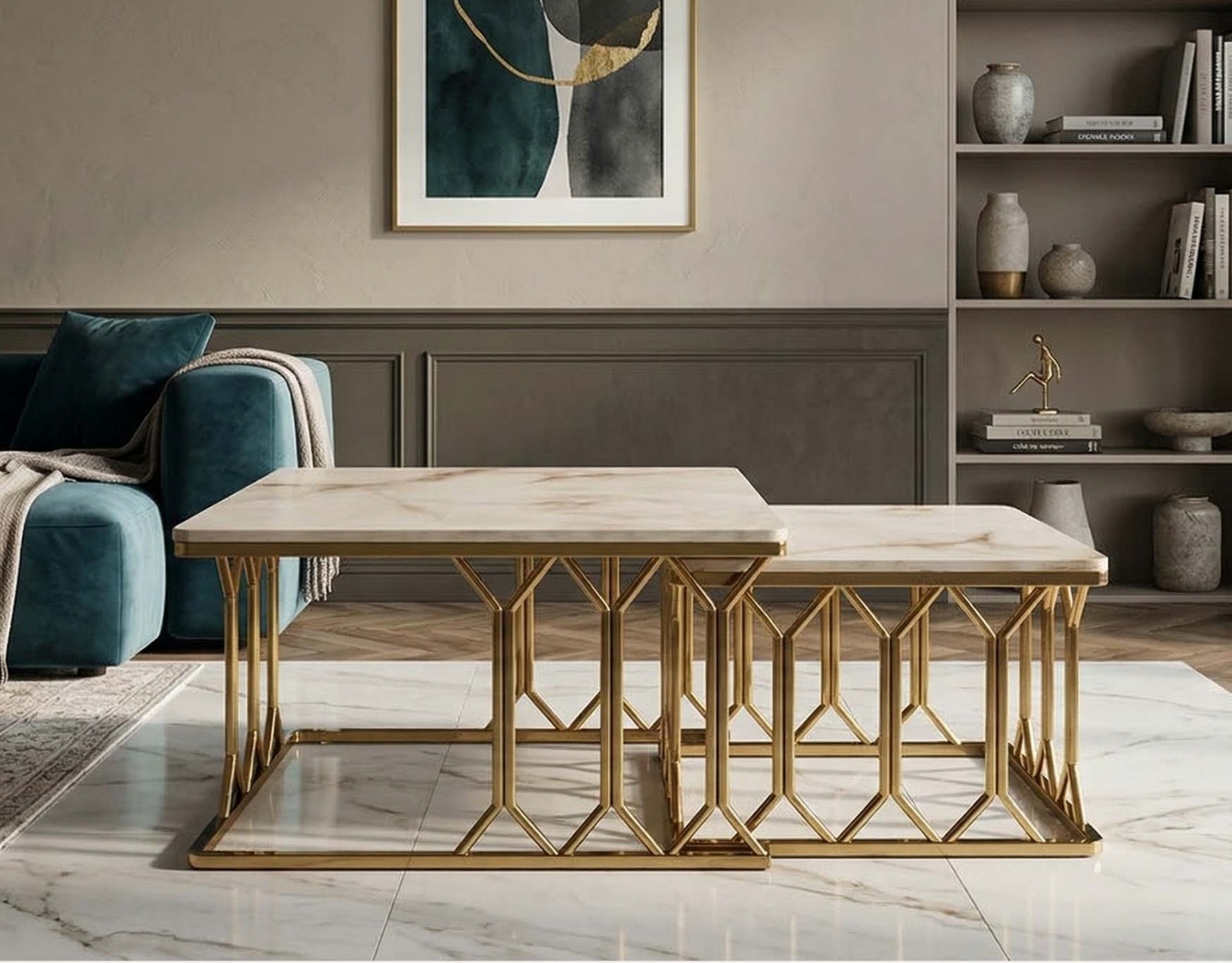 Nesting Tables with Gold Frame view 2