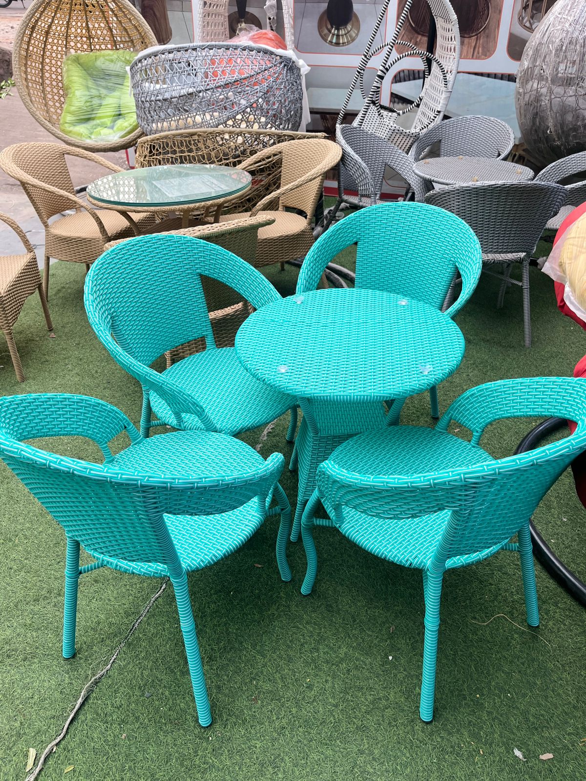 Turquoise Woven Outdoor Table and Chair Set view 2