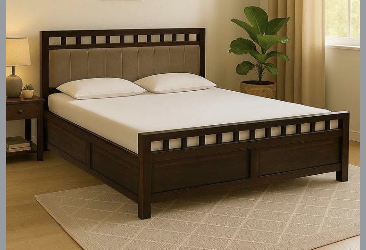 Elegant Wooden Bed Dark Matt view 2