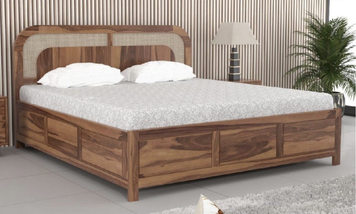 Wooden Bed with Upholstered Headboard view 2