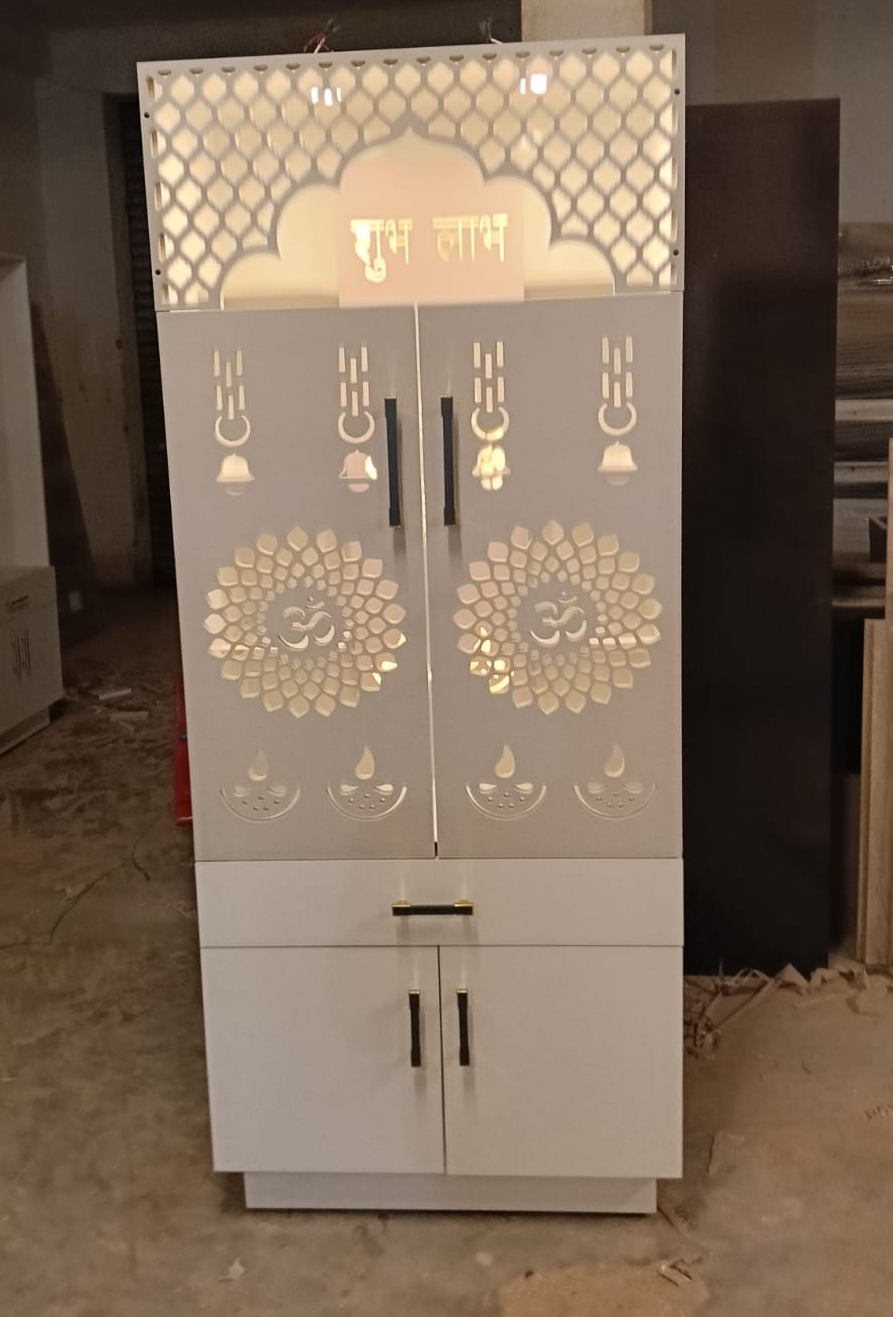 Ornate White Pooja Mandir 6×3 view 2
