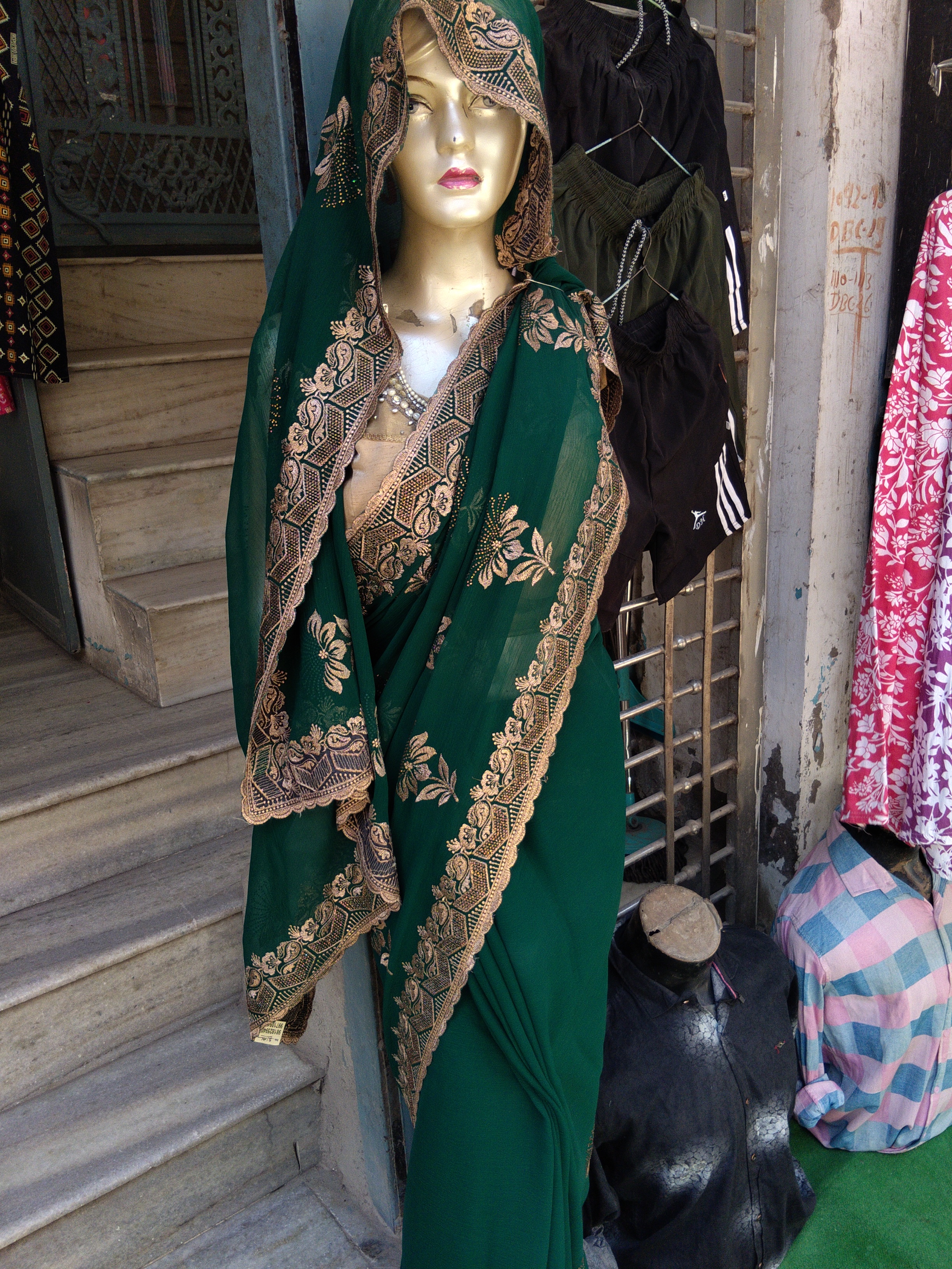 Embroidered Green Saree view 2