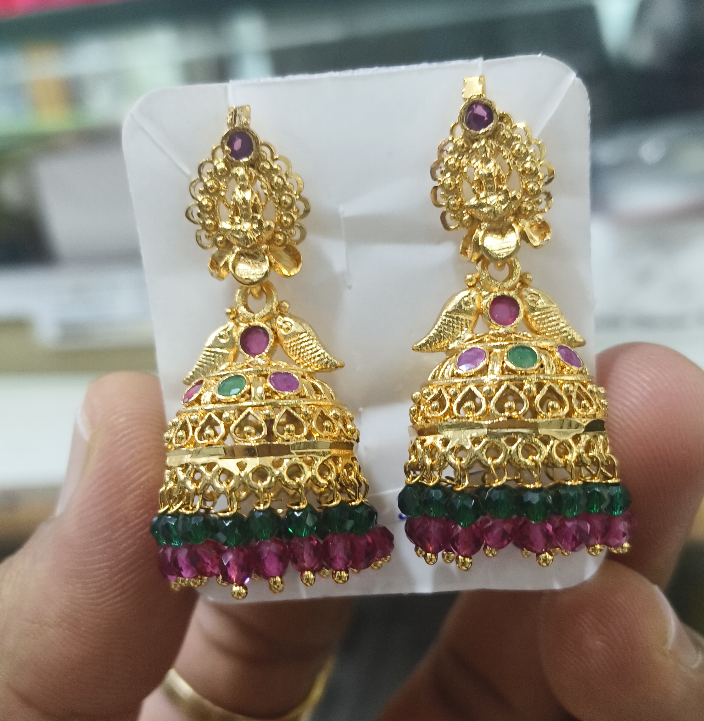 Ornate Gold Jhumka Earrings view 2