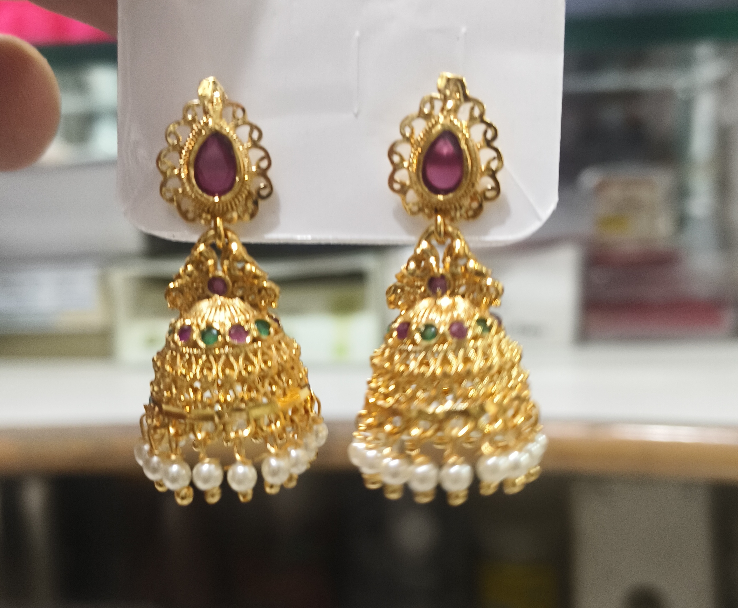 Gold-Plated Jhumka Earrings view 2