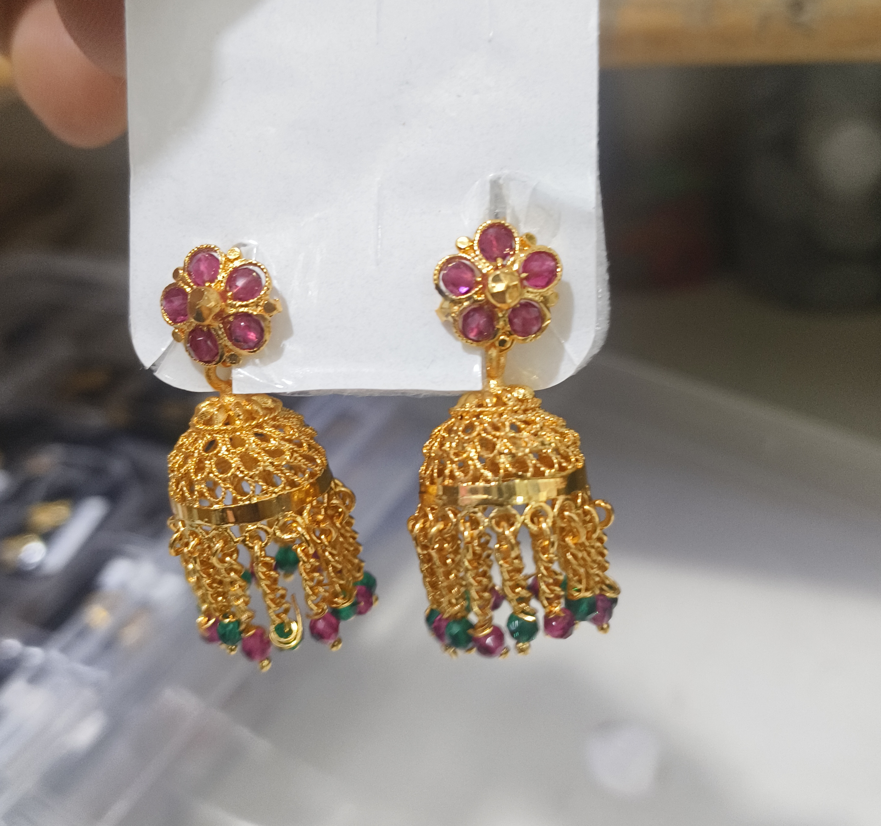 Gold Jhumka Earrings view 2