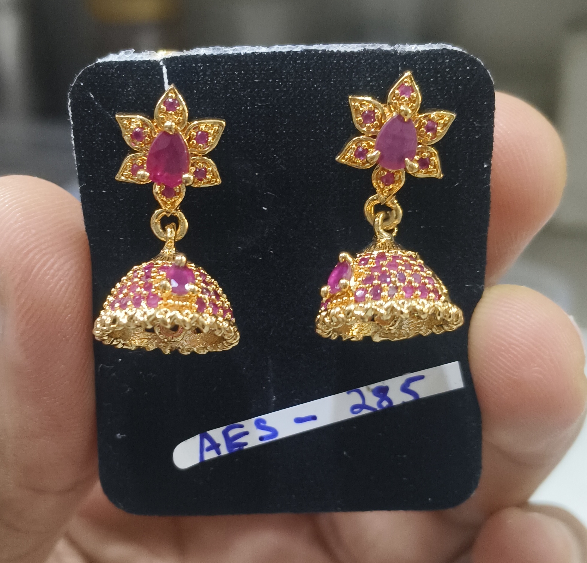 Gold and Pink Drop Earrings view 2