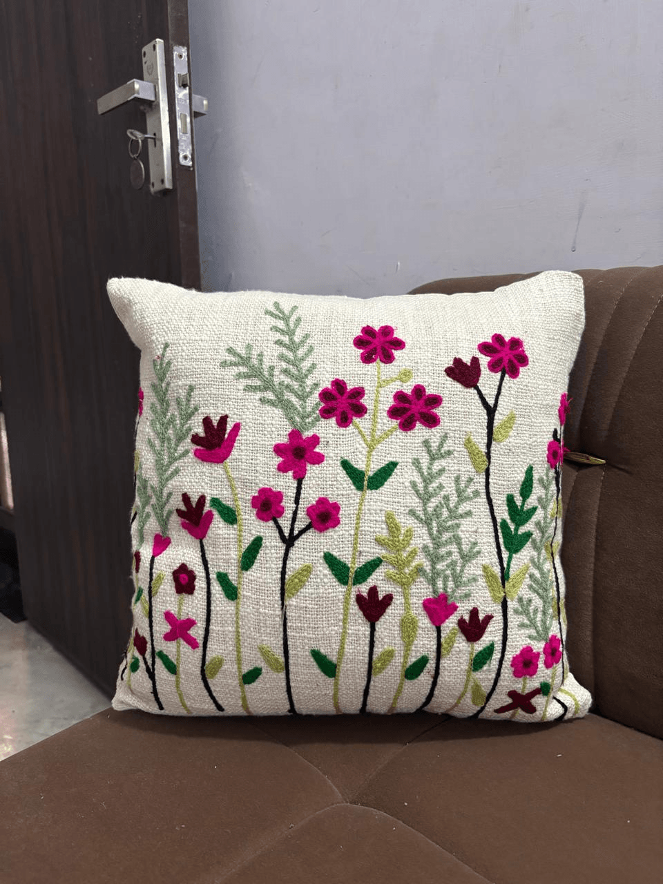 Floral Embroidered Cushion view 2