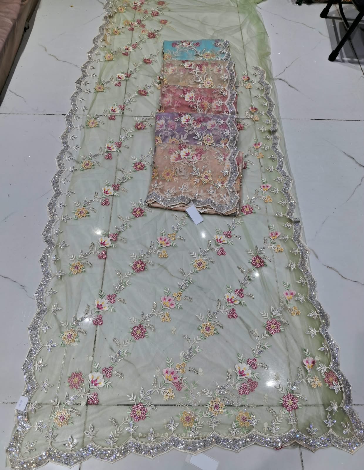 Embroidered Net Saree view 2