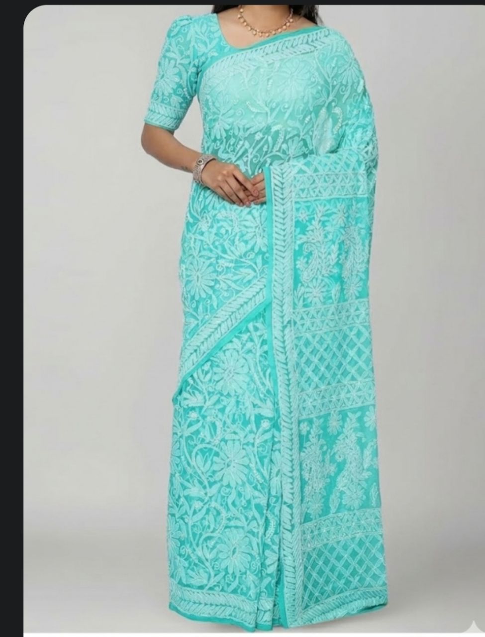 Full Jal Work Chickankari Saree