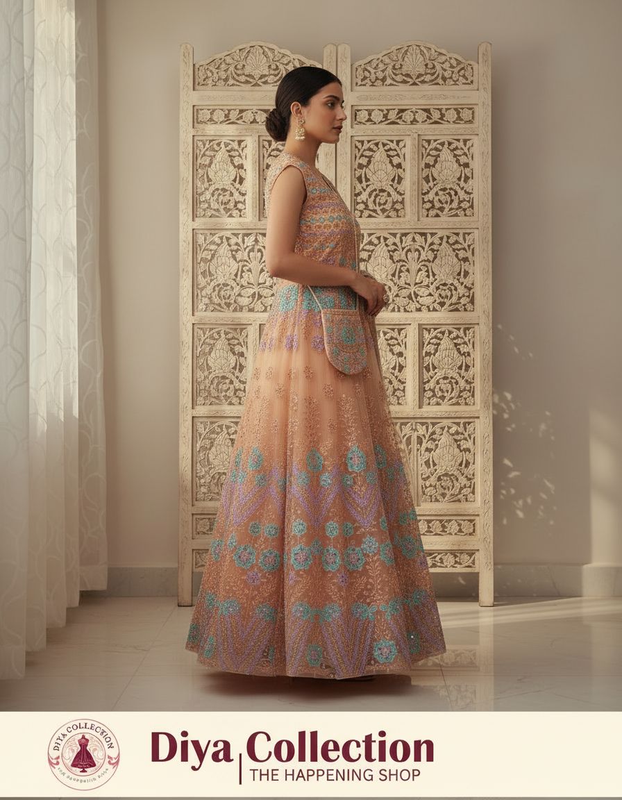 Embroidered Anarkali Set view 3