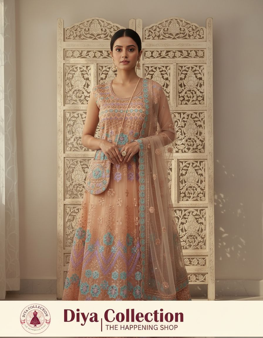 Embroidered Anarkali Set view 4