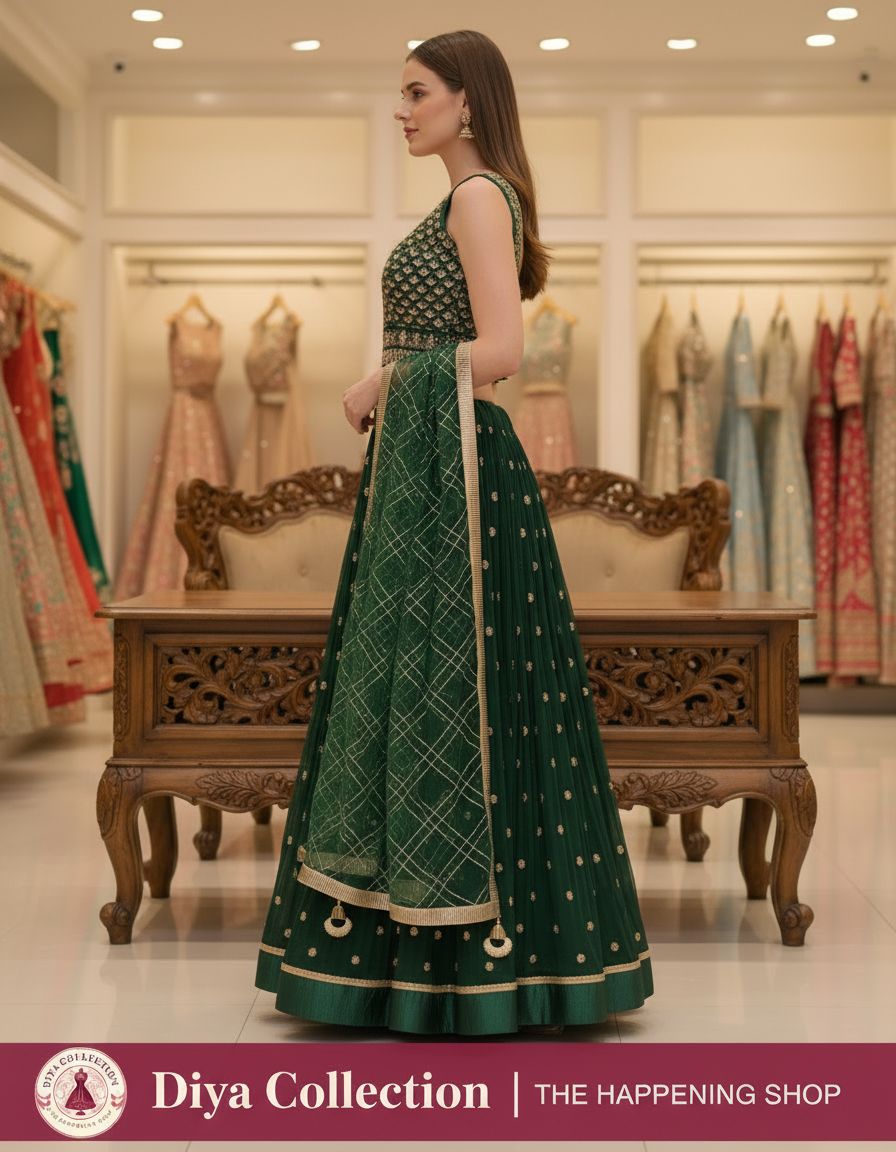Embroidered Green Lehengha view 3