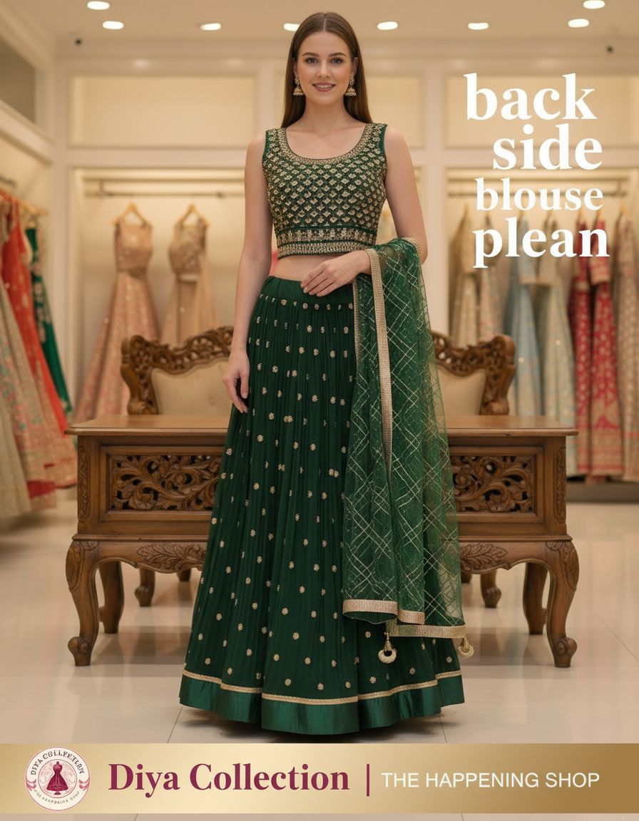 Embroidered Green Lehengha view 5