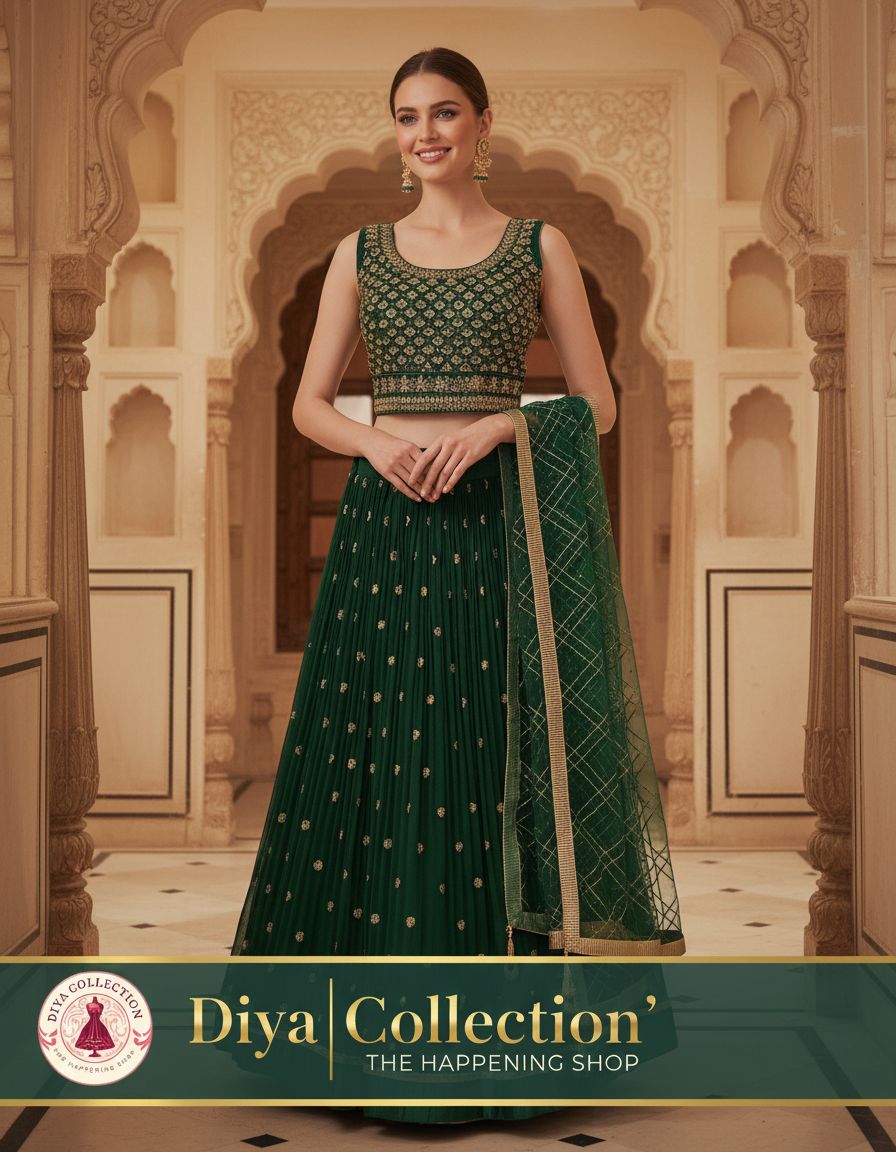 Embroidered Green Lehengha view 2