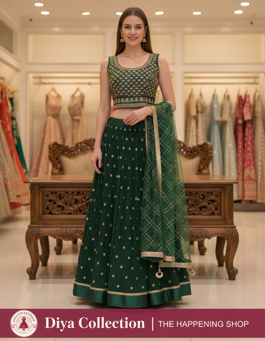 Embroidered Green Lehengha view 4