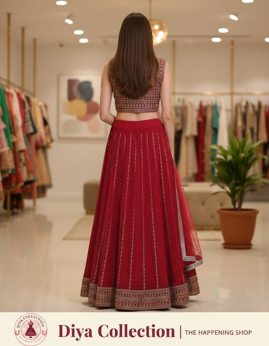 Red Ethnic Lehenga by Diya Collection view 3