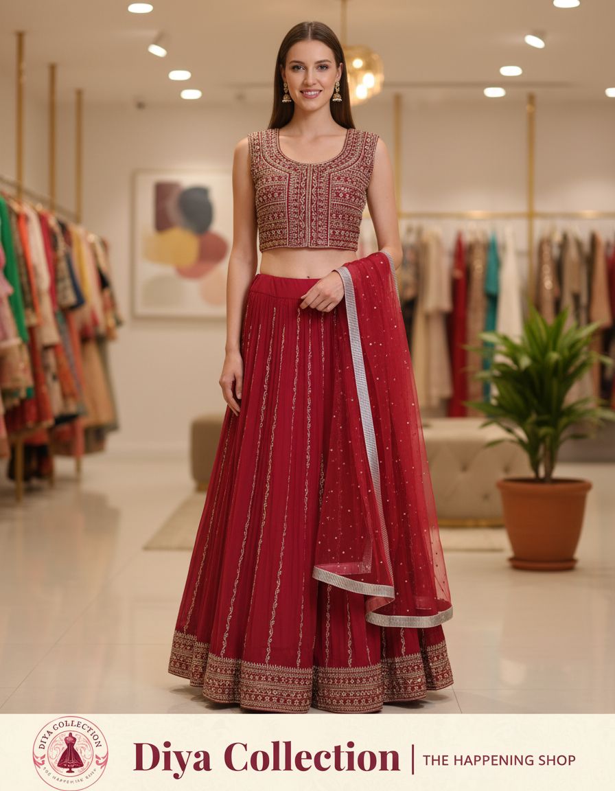 Red Ethnic Lehenga by Diya Collection view 2