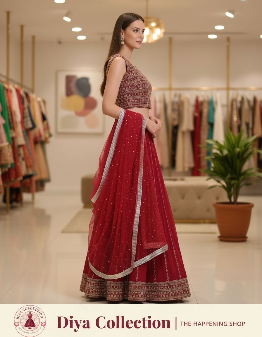 Red Ethnic Lehenga by Diya Collection view 5